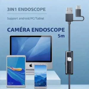 camera endoscope 5 mètre camera 3in1 tpye c usb et micro inspection borescope 6led étanche pour smartphone/pc