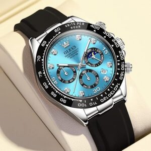 montres olevs chronographe pour hommes multifonction sport silicone luxe diamant bracelet étanche quartz