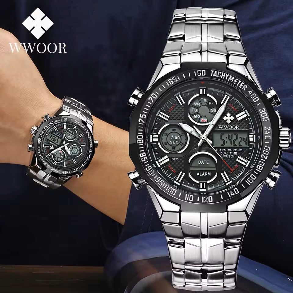 wwoor montre de sport à quartz étanche pour homme, bracelet de luxe, chronographe wwoor montre de sport à quartz étanche pour homme, bracelet de luxe, chronographe