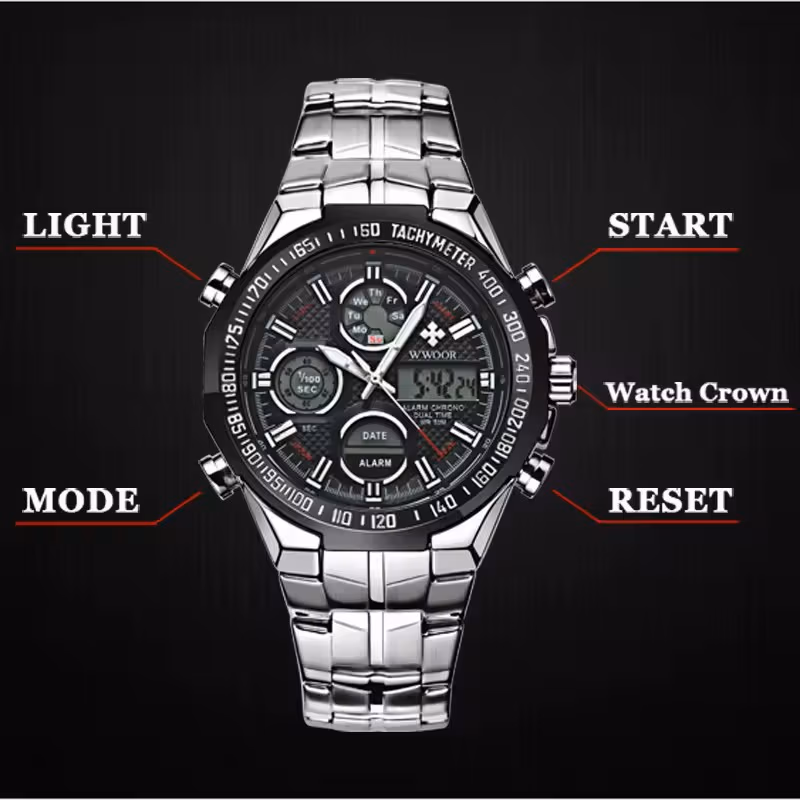 wwoor montre de sport à quartz étanche pour homme, bracelet de luxe, chronographe wwoor montre de sport à quartz étanche pour homme, bracelet de luxe, chronographe