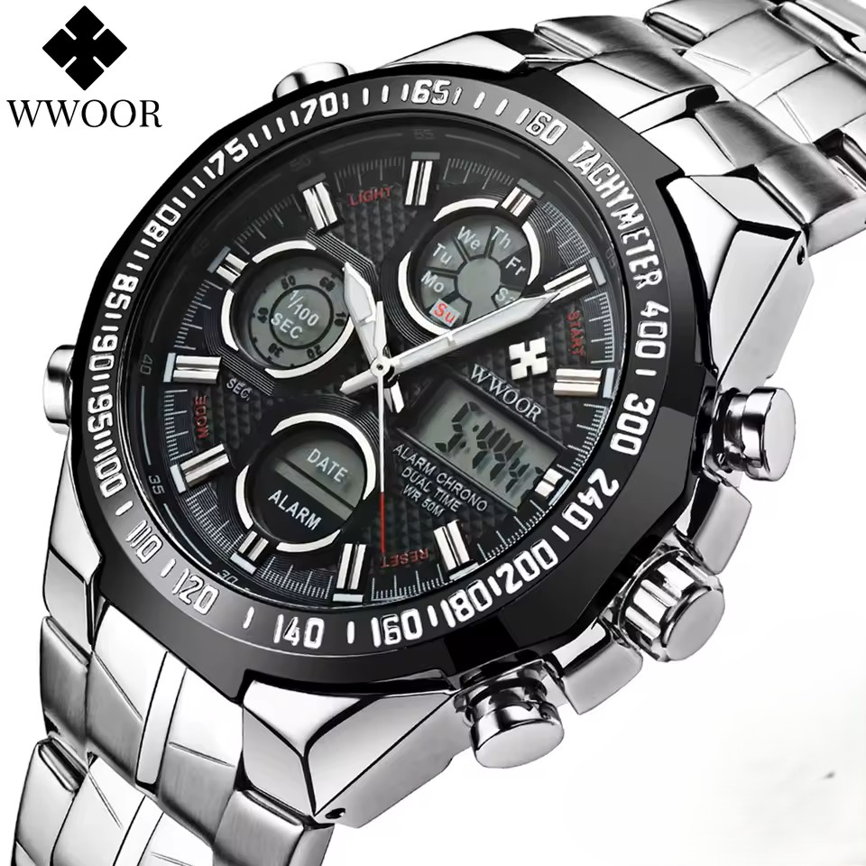 wwoor montre de sport à quartz étanche pour homme, bracelet de luxe, chronographe wwoor montre de sport à quartz étanche pour homme, bracelet de luxe, chronographe