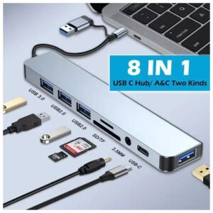 hub usb 8 en 1 avec prise audio, adaptateur multi ports, alimenté par usb, tension de 5v, compatible tablettes macbook pro